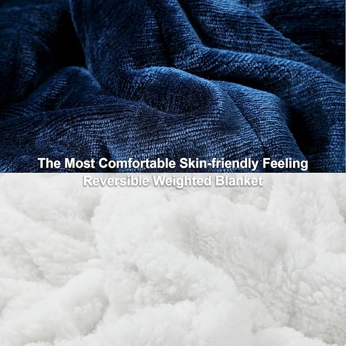 Alomidds Weighted Blanket Queen Size 15lbs 60x80 inches, Sherpa Weighted Blankets for Adults,Fluffy Warm Sherpa & Cozy Soft Flannel Thick Heavy Blanket for All-Season with Glass Beads, Navy