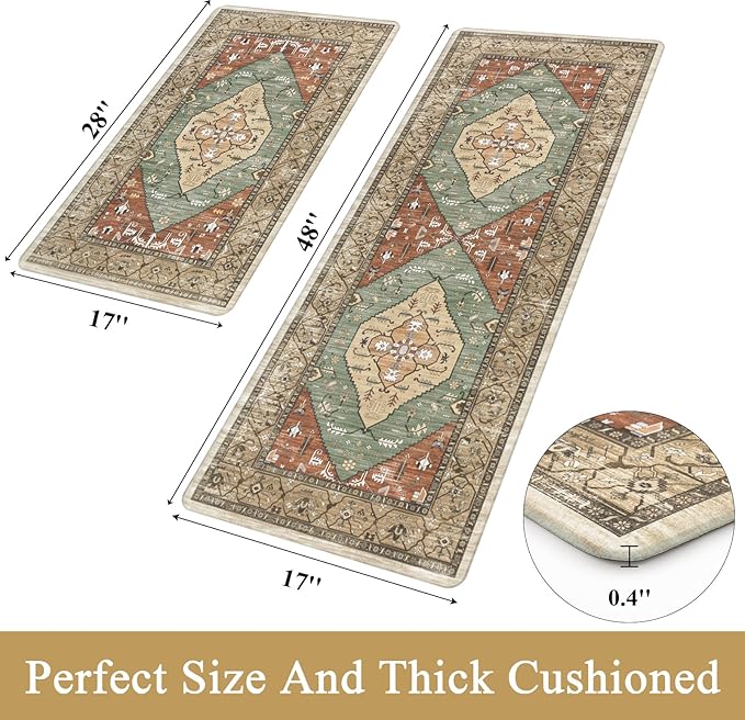 Pauwer Anti Fatigue Kitchen Mat Set of 2 Non Slip Kitchen Mats for Floor Cushioned Kitchen Rugs Comfort Standing Mat Farmhouse Waterproof PVC Foam Kitchen Floor Mat Runner