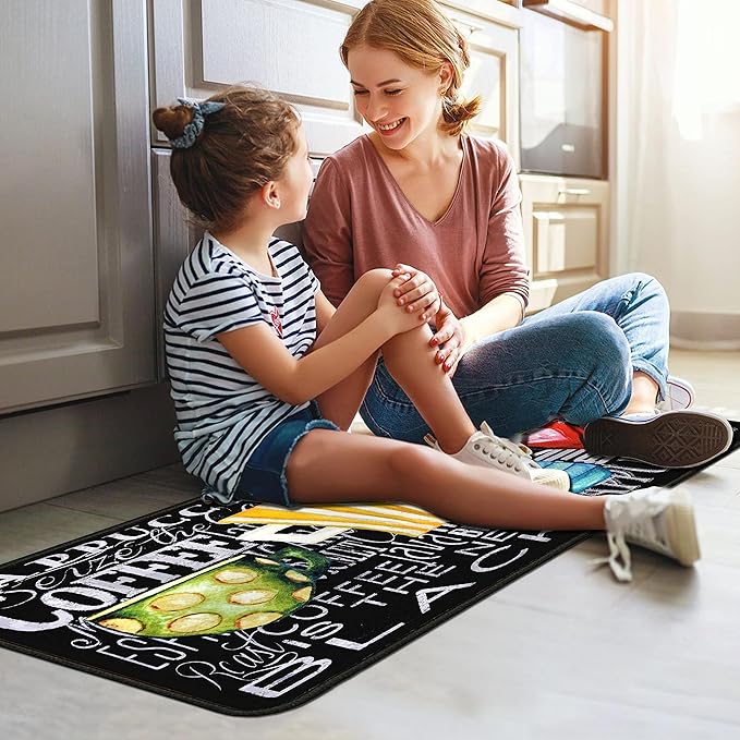 Coffee Kitchen Rugs 2 Piece Set for Floor Mat, Non Skid Washable Absorbent Microfiber Coffee Kitchen Mat for in Front of Sink for Standing for Home Coffe Kitchen Decor 17"X30"+17"X47"