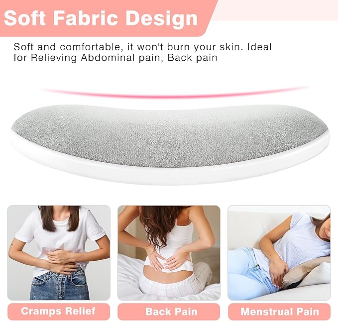 Heating Pads, Period Cramp Massager Portable Cordless Heating Pad with 6 Heat Levels and 6 Massage Modes for Back Pain Relief Menstrual Heating Pad (White)