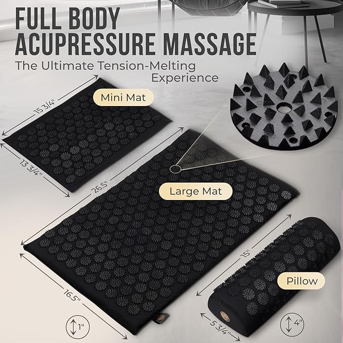 Dakini Acupressure Mat and Pillow Set with Mini Pad - Acupuncture Mat Full Body Pain Relief