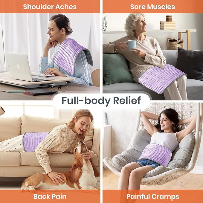 Heating Pad for Back Pain Relief, Heating Pads for Period Cramps with 9 Heat Settings & 4 Timers Auto-off, Machine Washable, Dry & Moist Heat, Soft Electric Heating Pad for Sore Muscles,Gift,12''×24''