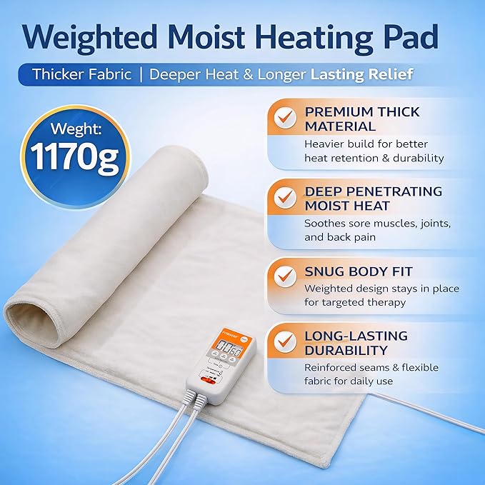 Moist Heat Heating Pad for Back, Neck, Shoulder and Period Cramps, Weighted Electric Heating Pad for Deep Pain Relief, Auto Shut Off, Washable Removable Soft Cover, Large 11.8"x26"