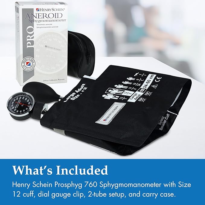 Adult Pro Aneroid Sphygmomanometer – Size 12 (13"–19.5") Black Cuff, Manual Blood Pressure Monitor, Reusable, Dial Display, Includes Leatherette Carrying Case – 1 Count
