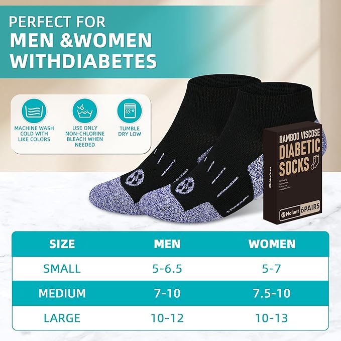 Diabetic Socks for Men,4 & 6 Pairs Low Cut Bamboo Viscose Wide Mens Diabetic Socks Size 9-11 10-13