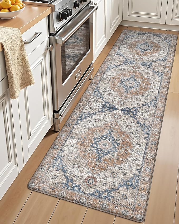 LUMI Kitchen Mat Anti Fatigue Cushioned, Memory Foam Padded Standing Rug Washable, Non Slip Comfort Floor Runner for Home, Sink, Laundry, Office, 17"x59", Terracotta