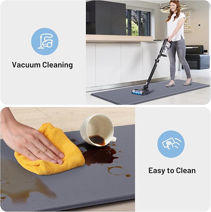 StepLively Kitchen Mat, 2 PCS Kitchen Rugs, Cushioned Kitchen Mats for Floor, Anti Fatigue Kitchen Rug Set, Non-Skid Standing Mat for Kitchen, Office, Sink, 17.3"x30"+17.3"x70", Grey