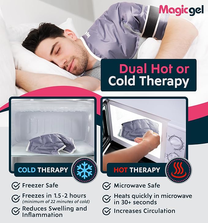 Magic Gel Shoulder Ice Pack Wrap - Reusable and Adjustable Arm Sling for Cold Shoulders Compression Men Women Pitchers Rotator Cuff - Easy to Freeze