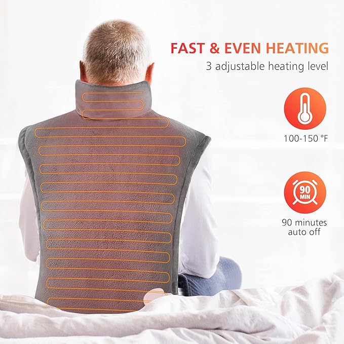 Comfier Large Heating Pad for Back, FSA Eligible, Soft Flannel Fast Heating Pads for Neck and Shoulders, Electric Heated Wrap, 3 Heat Levels & 90-Mins Auto Shut Off, Gifts for Mom Dad Women Men