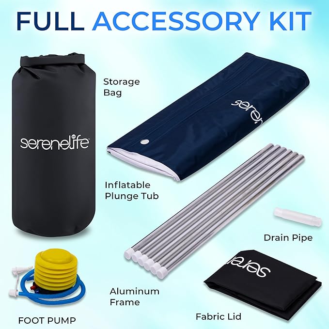 SereneLife Inflatable Insulated Cold Plunge Tub - Cold Plunge Relaxation Pod for Athletes, One Person Ice Bath Tub with Lid with 78 Gallons Capacity (Black)