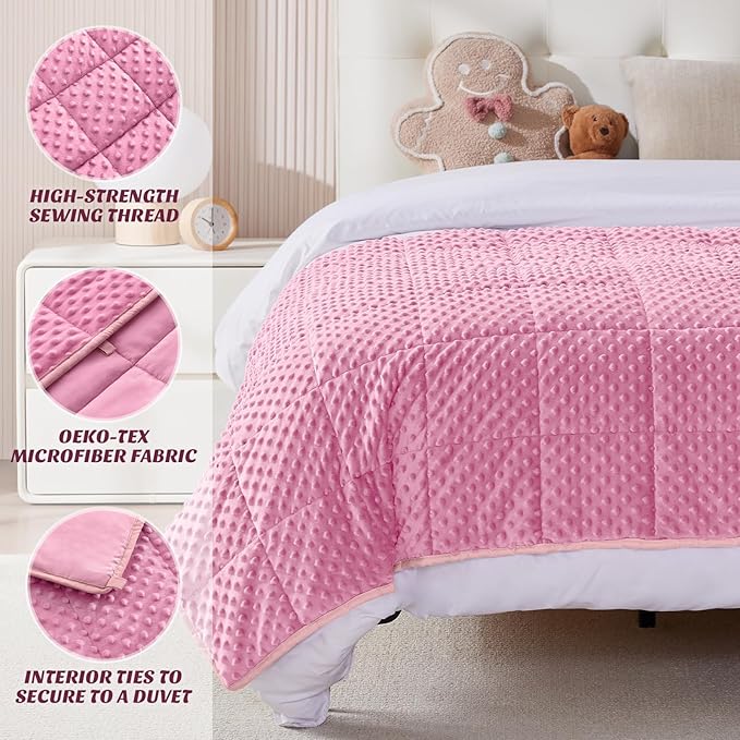 anfie Weighted Blanket Kids(40"x60" 10lbs) Weighted Blanket Cooling Blanket for Sleeping,Throw Size Breathable Blanket with Premium Glass Bead(Pink)