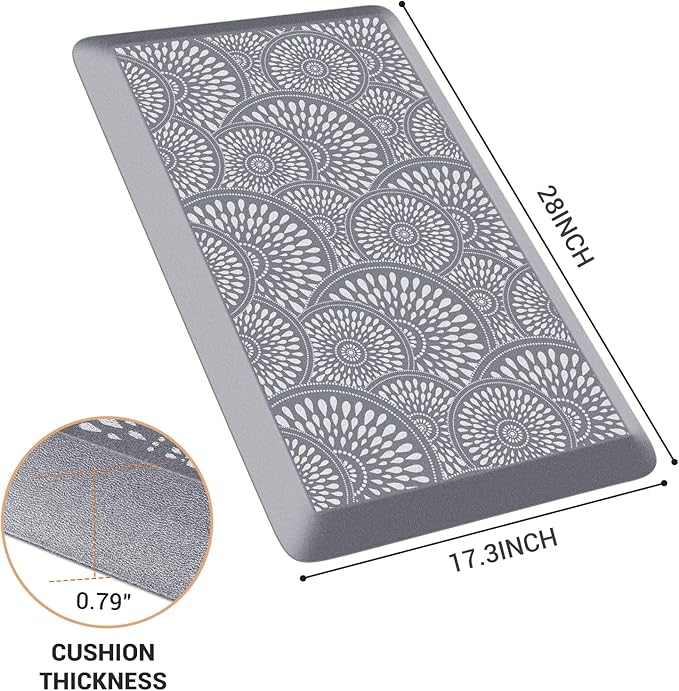 Mattitude 4/5 Inch Kitchen Mat, 17.3x28in Heavy Duty Ergonomic Comfort Foam Standing Desk Mat, Waterproof Non-Slip Standing Mats and Rugs for Kitchen, Office, Grey