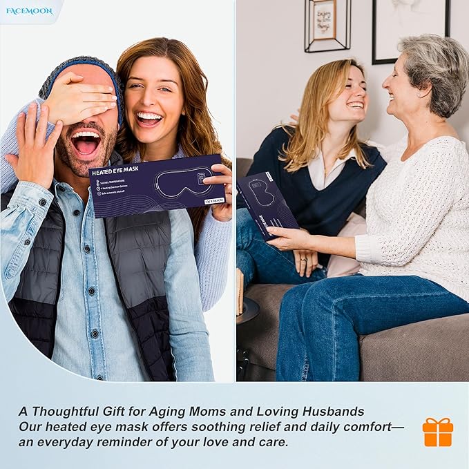 FACEMOON Heated Eye Mask for Dry Eyes: Electric Warm Compress for Blepharitis Stye Tired Eyes - Cordless Heat Relief Heating - Stable Temp 1500 Mah Rechargeable Washable Black