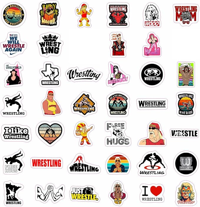 BulbaCraft 100Pcs Wrestling Stickers and Decals for Water Bottles, Wrestling Birthday Party Decorations, Gifts for Wrestlers, Gifts for Women & Men