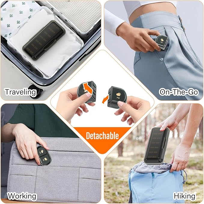 Weekly Pill Organizer 2 Times a Day, Moisture-Proof, Detachable Compartments, AM PM Pill Box 2X 7 Day, Travel Pill Organizer for Pills/Fish Oil/Medication/Vitamin/Supplements (Black)