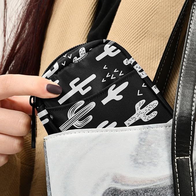 Fustylead Black and White Fun Western Cactus Travel Pill Organizer Bag with Zipper Small Pill Box 7 Day Pill Case for Purse Storage Weekly Vitamin Medicine Supplement