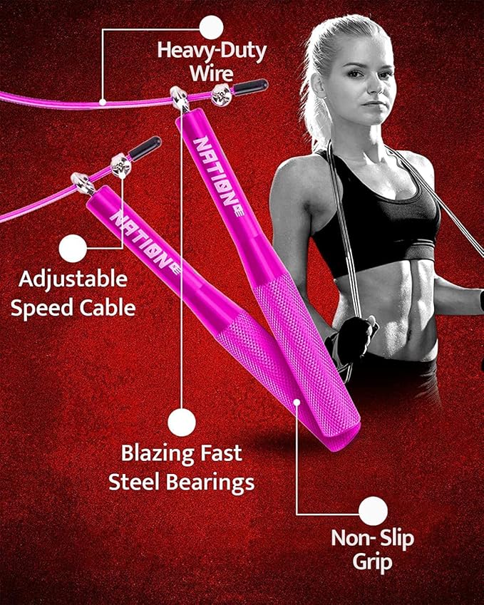 WOD Nation Aluminum Handle High Speed Adjustable Jump Rope for Women and Men - Perfect Skipping Rope for Boxing, Fitness, Workout