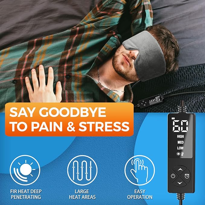 sticro Heated Eye Mask with Extra Large Size for Dry Eyes and Sinus Pressure Relief, Ultra Soft Face Heating Pad for Tension Headache Relief, Jaw TMJ Pain Relief - 3 Heat & 5 Timing Settings (Gray)