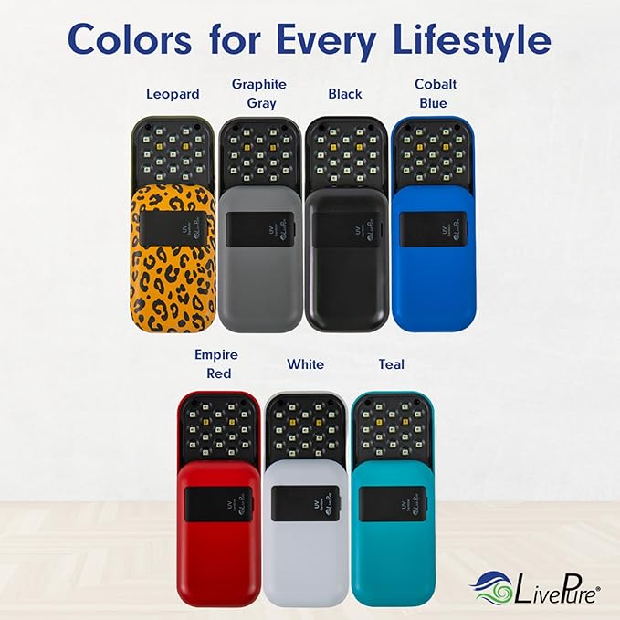 LivePure Handheld UV Light Sanitizer. Portable UV Light for Disinfecting Room, Kitchen, Car, Bathroom, Household Surfaces. Empire Red