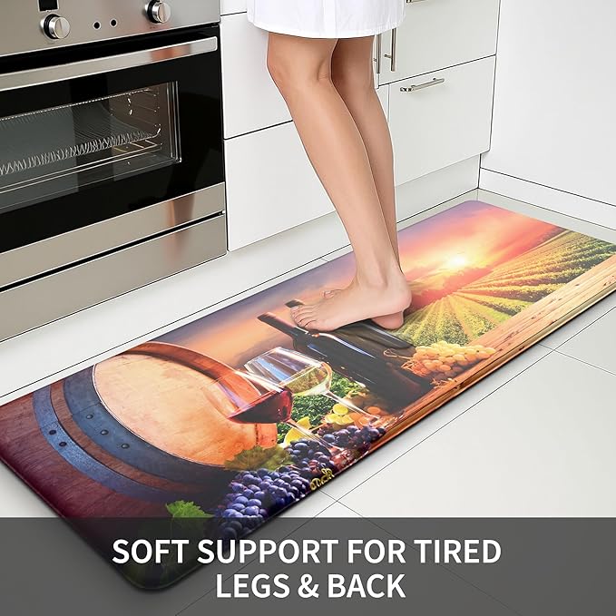 MAYHMYO Grape Wine Kitchen Mat Set of 2 - Anti Fatigue Mats for Kitchen Floor - Non Slip Cushioned Rugs for Standing (17.3"×29"+17.3"×47"-0.4")