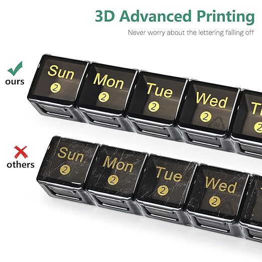 Monthly Pill Organizer 28 Day, 4 Weeks Pill Box 7 Day, XL Weekly Medicine Organizer for Vitamins, Fish Oil, Supplements(Black)