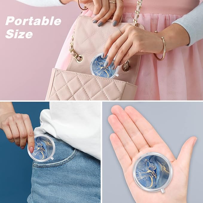 Pill Case, Cute Travel Pill Box for Purse, Moisture Proof Small Medicine Holder, Portable Pocket Medicine Organizer Dispenser to Hold Vitamins, Cod Liver Oil, Supplements, Dark Blue Marble