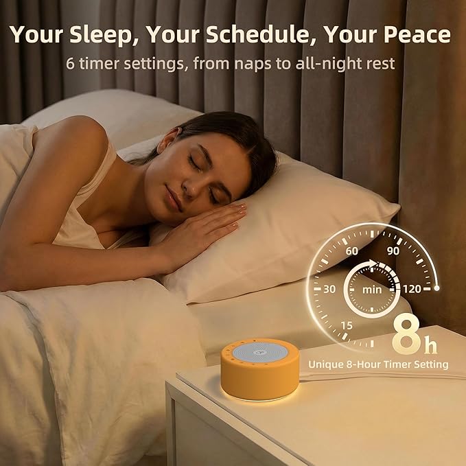Kipcush White Noise Machine - Soft Non-Glare Nursery Lamp, 30 Soothing Sounds, 8 Color Lights, Max 8-Hour Timer for Baby & Adults (Orange, Standard)
