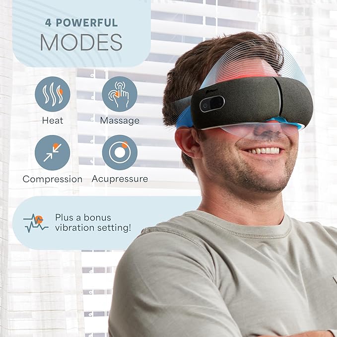 LifePro Portable Eye Massager with Heat and Vibration - Oculax 4 Soothing Modes for Compression Massage to Help Reduce Puffy and Dry Eyes-Rechargeable Heated Migraine Mask with Bluetooth Music