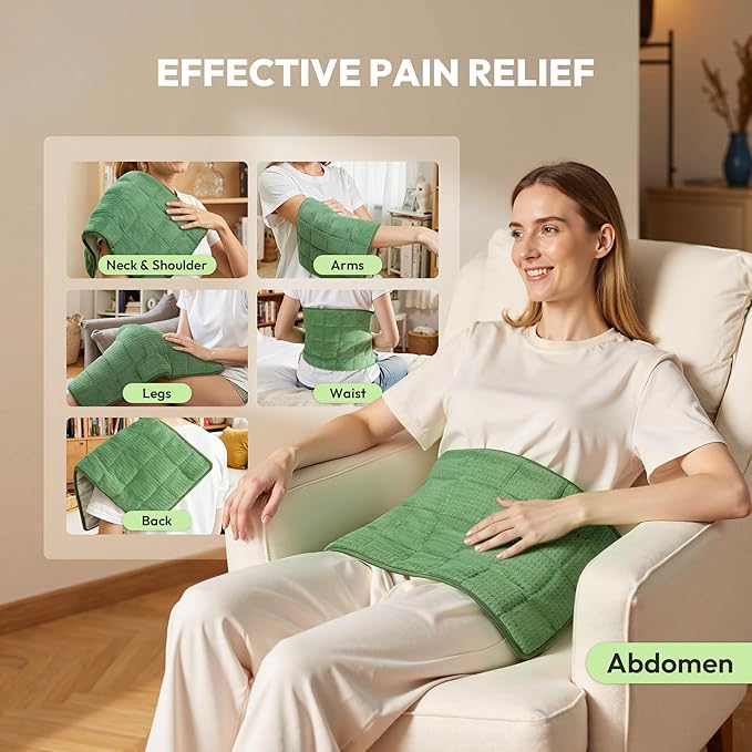 GOTCOZY Weighted Heating Pad 12"X24" - Electric Heat Pad for Back Neck Shoulder Pain Relief,6 Heat Settings,3H Auto Shut Off, Birthday Gifts for Women Men, Dad, Mom (Sage Green)
