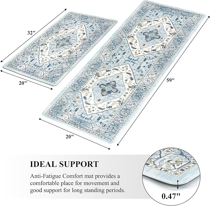 Pauwer Anti Fatigue Kitchen Mats for Floor 2 Piece Set, Cushioned Memory Foam Kitchen Rug, Non Slip Kitchen Runner Rug Carpet, Waterproof Kitchen Sink Area Rug Comfort Standing Mat for Kitchen Laundry