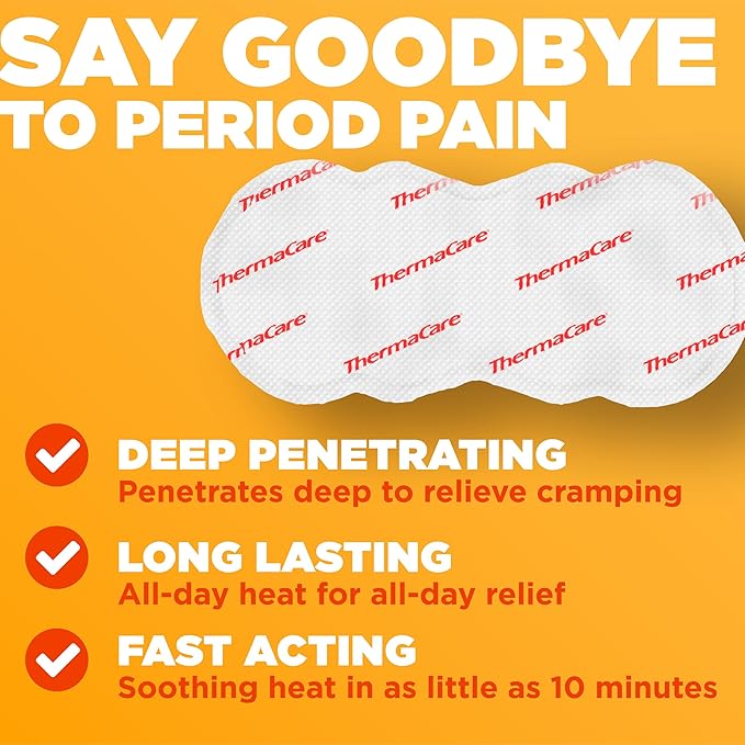 ThermaCare Menstrual Heating Pads - Portable, Adhesive HeatWraps for Period Cramps & Backache Relief - Discreet, Cord-Free Heat Therapy - Up to 8 Hours of Relief (12-Count)