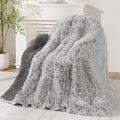 Wemore Shaggy Long Fur Faux Fur Weighted Blanket, Cozy and Plush Sherpa Long Hair Blanket for Adult 20lbs, Fluffy Fuzzy Sherpa Reverse Heavy Blanket for Bed, Couch, Backprint Grey, 60 x 80 Inches