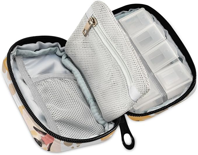 Pill Box Shiba Inu Dog 7 Day Pill Case Travel Pill Organizer Bag with Zipper Portable Weekly Vitamin Medicine Supplement Holder Pouch Bag