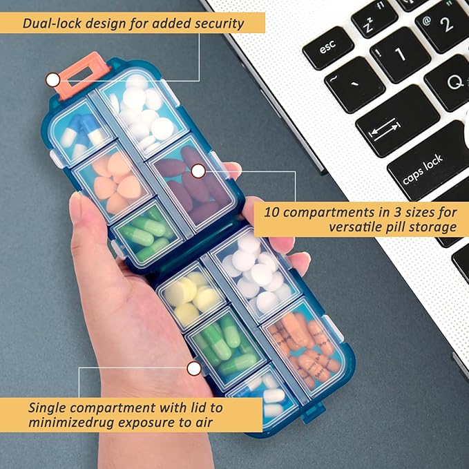 2 Pcs Pill Organizer with Medicine Labels, Portable Travel Medicine Daily Pill Container Organizer 7 Day Pill Case Storage Vitamin Fish Oil (White & Gray, 320 Medicine Lables)