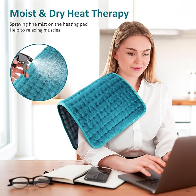 Heating pad for Back/Shoulder/Neck/Abdomen, Electric Heating Pads with 6 Fast Heating Settings, Auto-Off, Soft Machine Wash Fabric, Birthday Gifts for Women Mom, Extra Large 12"x24", Blue