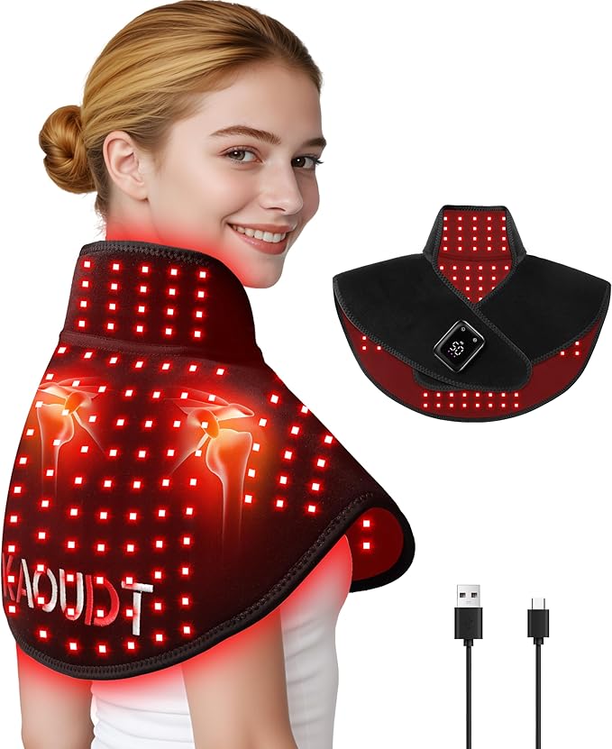 Cordless Red Light Therapy for Neck and Shoulder, 5000mAh Rechargeable 148 LEDs 660nm&850nm Near Infrared Light Therapy for Shoulder Neck Back Pain Relief (Black)