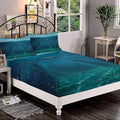 Decorative Fitted Sheet Set Twin XL Size, Aqua Deep Pockets Fitted Sheet & 2 Pillow Sham Set(No Flat Sheet), Underwater Sunrays Bubbles Printed Microfiber Bedding 3pc Set, for Boys & Girls Bedding
