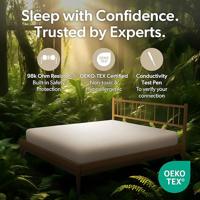 Grounding Sheet (Organic Cotton with Silver Fibres), Deep Sleep, Recovery & Sleep Optimisation, Grounded Bed Sheet for Natural Sleep Therapy, Breathable Fitted Sheet, Deep Pocket, Queen, White