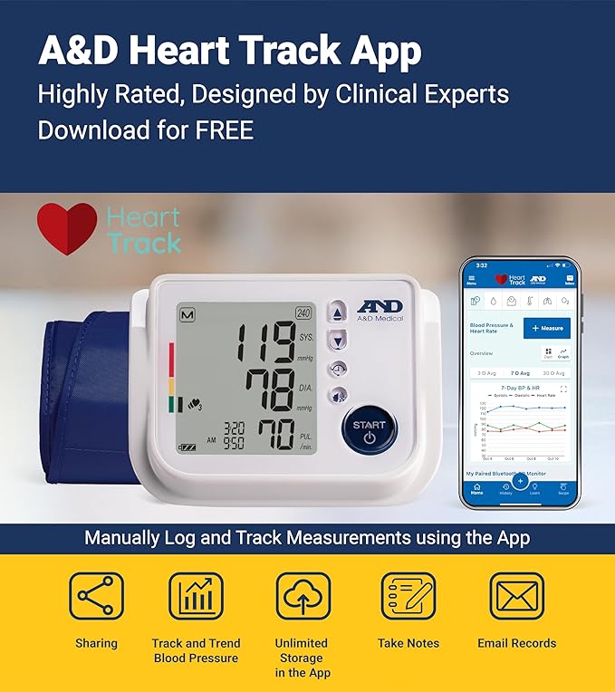A&D Medical Talking Blood Pressure Machine UA-1030T with Medium Blood Pressure Cuff (23-37 cm / 9.0-14.6” Range) TriCheck Mode & Body Movement Sensor