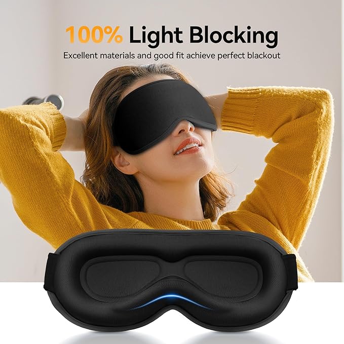 Blackout Sleep Mask for Men & Women: Weighted 3D Contoured Night Eye Cover, Zero Pressure Adjustable Strap & Breathable Fabric, Airplane Travel, Road Trips, Students,Meditation & Yoga Essentials,Black