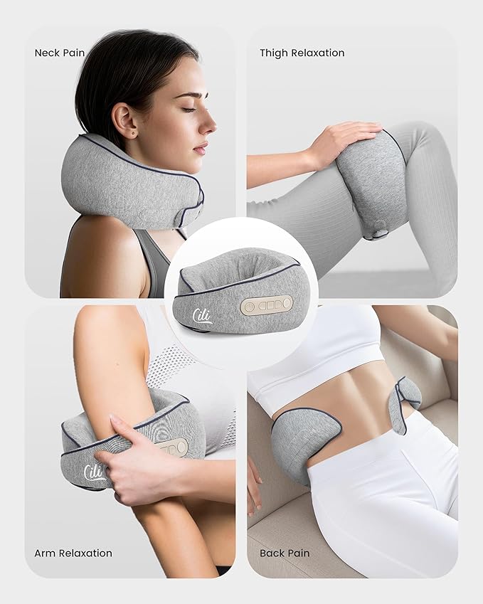 CILI Cordless Neck Massager Pillow with Heat, Shiatsu Neck Massager for Pain Relief Deep Tissue,Heated Massage Pillow for Travel,3 Adjustable Intensity