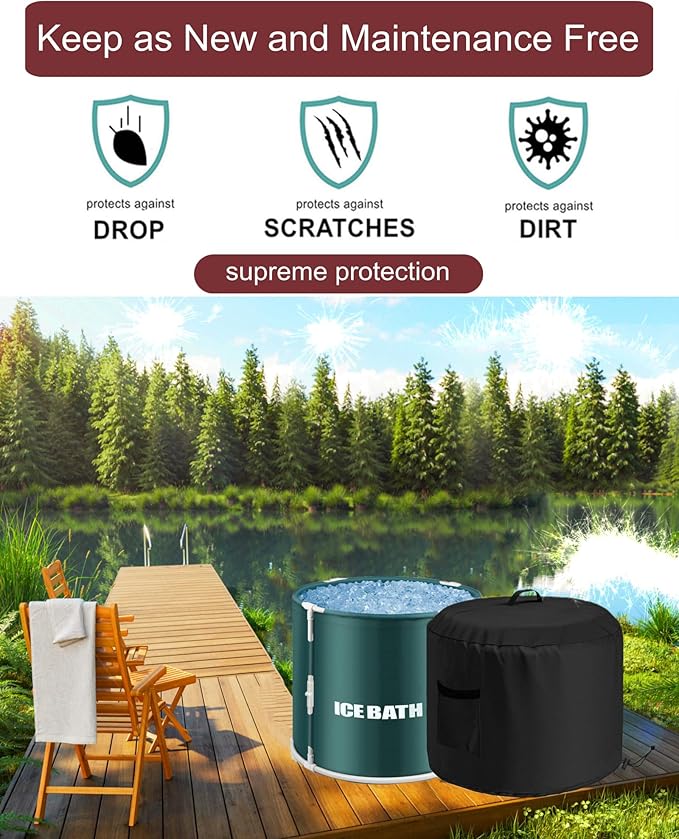 GS Alderaul Portable Ice Bath Tub Cover - Dustproof, Waterproof with Windproof Hem - Outdoor Ice Bath Barrel Cover for Cold Plunge Tub