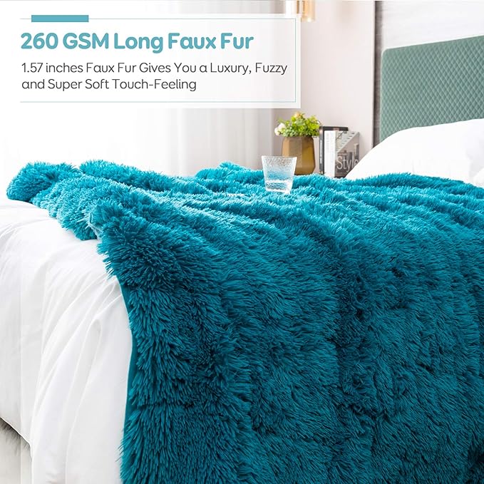 Weighted Blanket 12lbs, Sherpa Faux Fur Reversible Luxury Snugly Long Fur Warm Heavy Blanket 48 * 72 inches, Warm Plush Sherpa Weighted Blanket Queen Size for Couch Sofa Bed, Teal Green