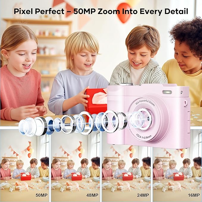 4K Digital Camera for Photography Auto-Focus, Compact 50MP Camera with 180° Flip Screen, 16X Digital Zoom, Camara Fotografica with 32GB Card – Great for Vlogging and Learning Photography
