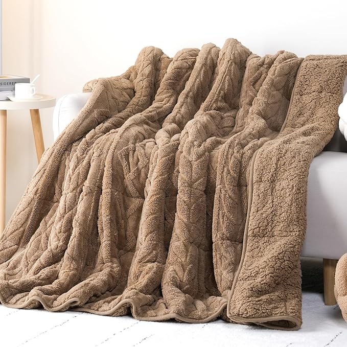 Cottonblue Adults Weighted Blanket 15lbs for Deep Sleep - Plush Cozy Sherpa Weighted Blankets for Relax and Calm, Luxurious Jacquard Decor Blanket Queen Size for Bed Sofa, 48x72 Inches, Grey