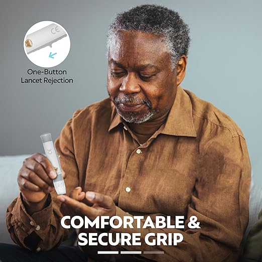 One Step Lancing Device Pen, 5 Depth Settings, Less Pain Design, Blood Sampling Pen, Accurate Blood Sample, Use with Twist Top Lancets, Blood Sugar Level Monitoring Glucose Testing, Lancing Tool