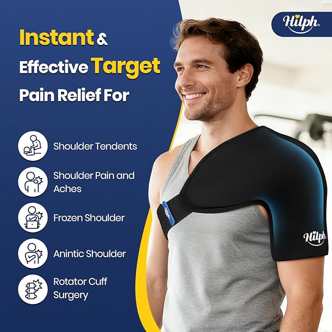 Hilph 3D Double-Layer Gel Shoulder Ice Pack Wrap for Rotator Cuff & Surgery Recovery - Reusable Cold Therapy Gel Pack with Adjustable Straps, Easy to Wear, Flexible Fit for Men & Women, Large