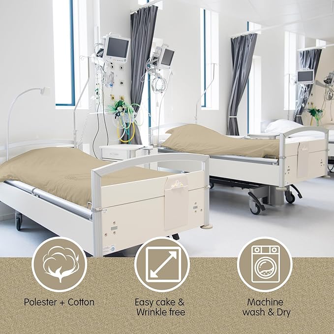 Moukeren 6 Pcs Hospital Bed Sheets Set Deep Pocket Fitted Sheet 36 with Elastic All Around Easy Care Knitted Jersey for Home/Nursing Home (Khaki)