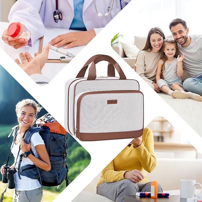 Travel Medicine Organizer Bag, Pill Organizer Case,Carrier for Medications,Vitamins,Fish Oil and Medical Supplies Pill Bottle Organizer and Home Storage Med Bag(Brown)