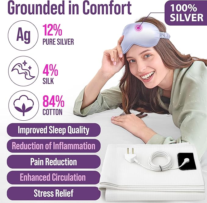 Earth Grounding Sheets Twin XL Size with 12% Silver Fiber & 4% Silk & 84% Cotton - White - Quality Certified Grounded Well Bed Sheet - Conductive Fitted Sheet for Better Sleep